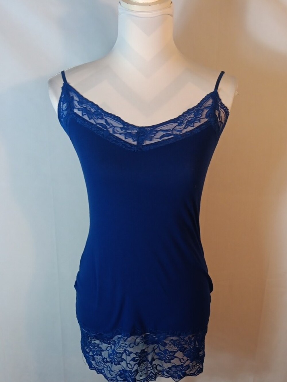 Bozzolo Royal Blue Lace-Trim Camisole Chemise - Picture 4 of 5